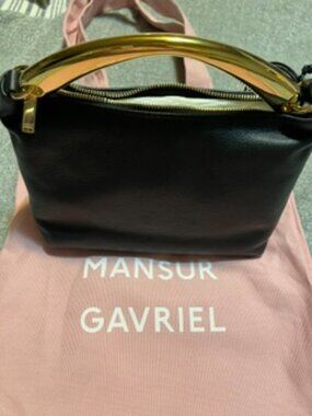 NWT Mansur Gavriel Black Leather/Gold Hardware Rhea Metal Top Handle Bag